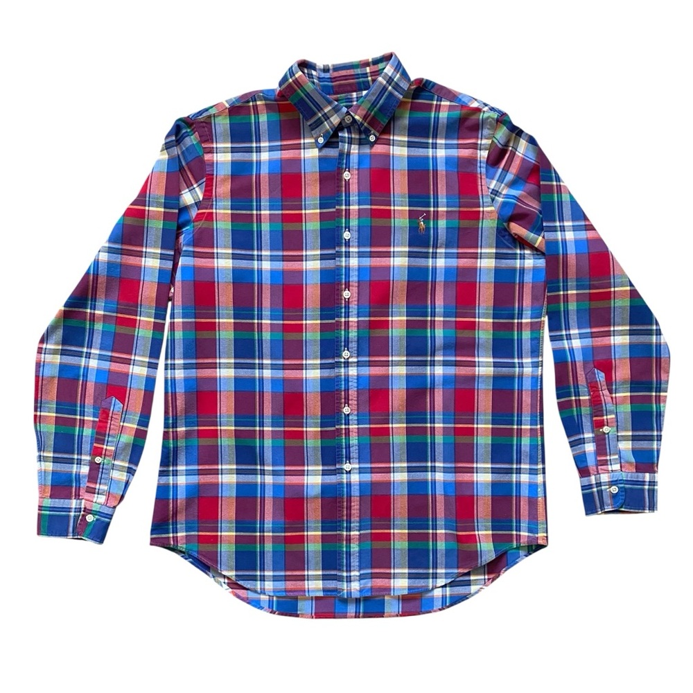 Polo Ralph Lauren Classic Oxford Madras Plaid Shirt Mens Large Long Sleeve